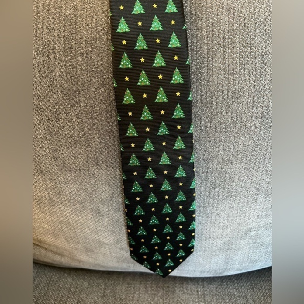 Paul Fredrick Black Christmas Tree Silk Tie